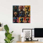 Abstracte buitenaardse portretten in Graffiti popa Poster (Thuiskantoor)