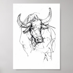 Abstracte Bull Portrait Sketch Poster