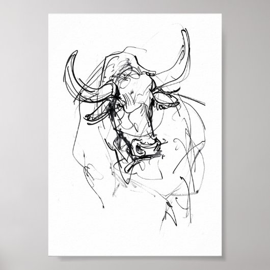 Abstracte Bull Portrait Sketch Poster (Voorkant)