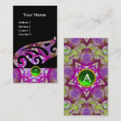 ABSTRACTE BUTTERFLES, PINK PAARSE STAR MONOGRAM VISITEKAARTJE (Voorkant / Achterkant)
