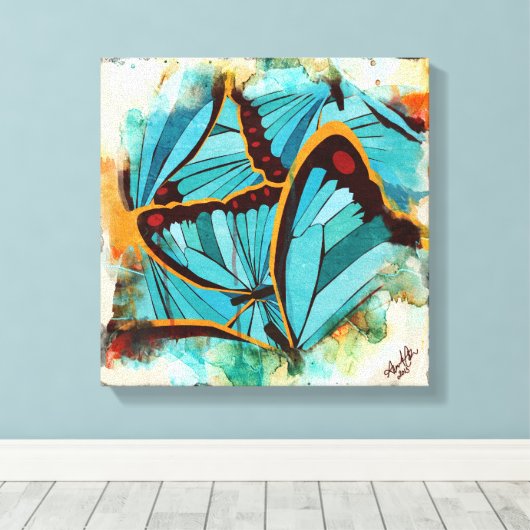 Abstracte Butterflies 1 Canvas Afdruk (Insitu (Houten vloer))