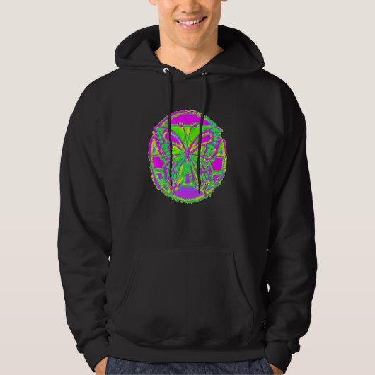 Abstracte Button vlinder roze groene ventilator Hoodie (Voorkant)