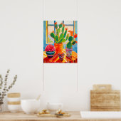 Abstracte Cactus Stilleven Schilderij, Modern Stil Poster (Keuken)