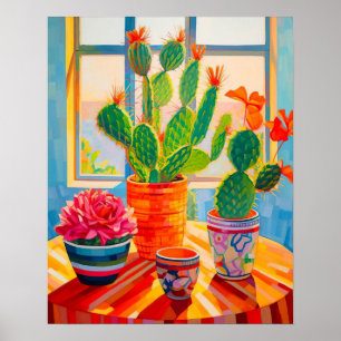 Abstracte Cactus Stilleven Schilderij, Modern Stil Poster