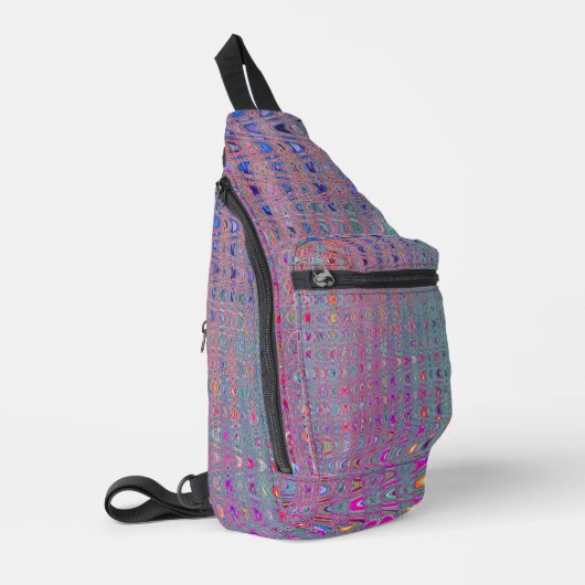Abstracte caleidoscopische retro boemerang golven sling bag (Linkerhoek)