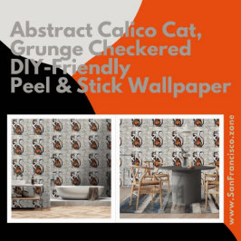 Abstracte Calico Cat, Grunge Geruite Peel & Stick Behang