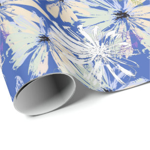 Abstracte camomiles op een blauwe achtergrond. cadeaupapier