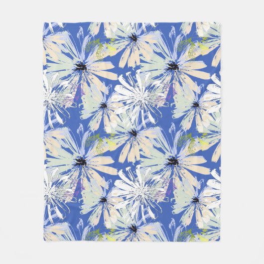 Abstracte camomiles op een blauwe achtergrond. fleece deken (Voorkant)