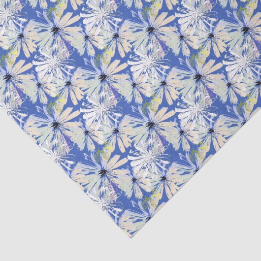 Abstracte camomiles op een blauwe achtergrond. tissuepapier (Detail)