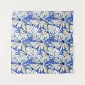 Abstracte camomiles op een blauwe achtergrond. wandkleed (Voorkant (horizontaal))