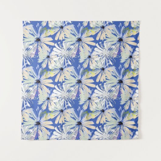 Abstracte camomiles op een blauwe achtergrond. wandkleed (Voorkant)