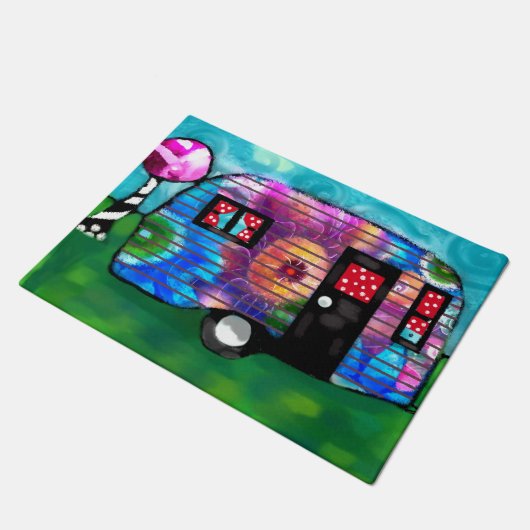  Abstracte Camp Trailer Floral Happy Camper Deurmat (Schuin)