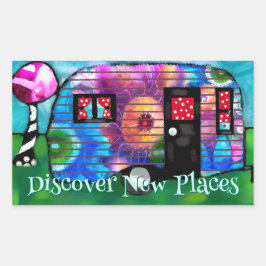 Abstracte Camp Trailer Floral Happy Camper Rechthoekige Sticker