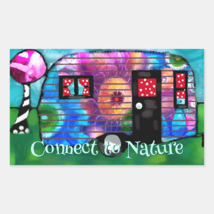 Abstracte Camp Trailer Floral Happy Camper Rechthoekige Sticker