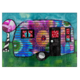 Abstracte Camp Trailer Floral Happy Camper Snijplank