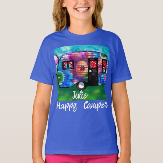  Abstracte Camp Trailer Floral Happy Camper T-shirt (Voorkant)