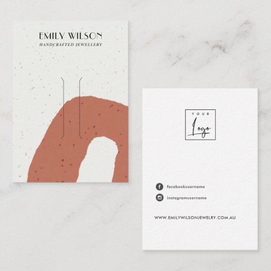 ABSTRACTE CANAMIC TERRACOTTA RUST HAIR CLIP DISPLA VISITEKAARTJE (Voorkant / Achterkant)