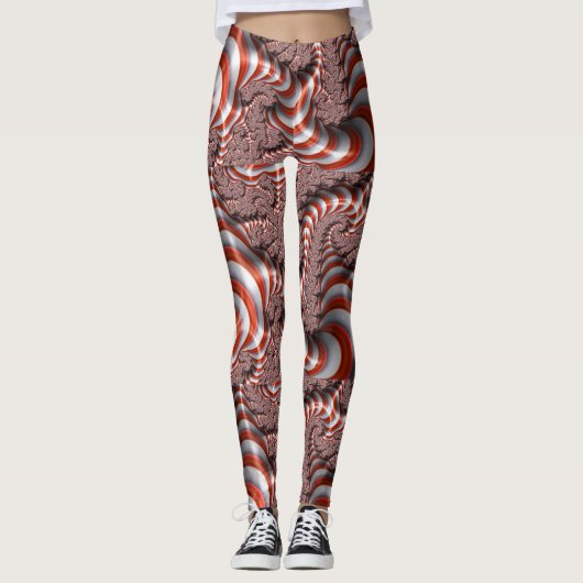 Abstracte Candy Cane Christmas Patroon Leggings (Voorkant)