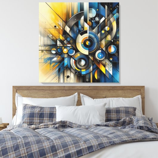 Abstracte Canvas in Blauw, Geel, Zwart (Insitu (Slaapkamer))