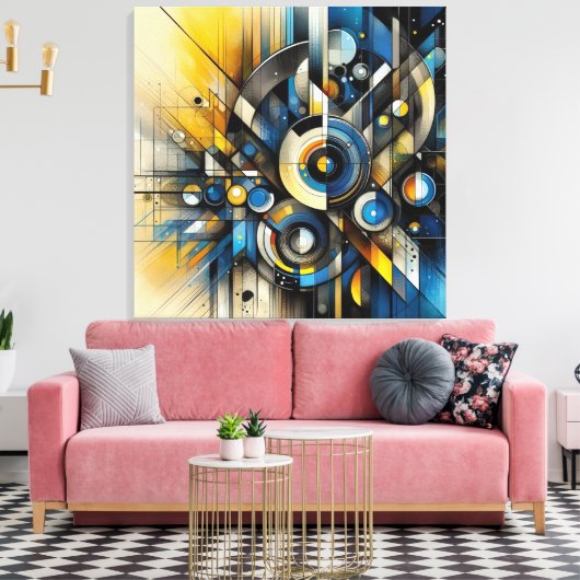 Abstracte Canvas in Blauw, Geel, Zwart (Insitu (Woonkamer))