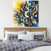 Abstracte Canvas in Blauw, Geel, Zwart Afdruk (Insitu (Slaapkamer))