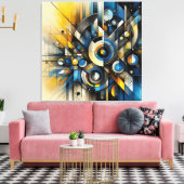 Abstracte Canvas in Blauw, Geel, Zwart Afdruk (Insitu (Woonkamer))