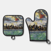 Abstracte Caraïbisch Beach Brick-kunst Ovenwant & Pannenlap Set (Voorkant)