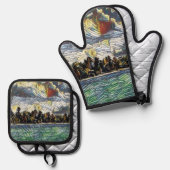 Abstracte Caraïbisch Beach Brick-kunst Ovenwant & Pannenlap Set (Voorkant / Achterkant)