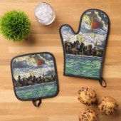 Abstracte Caraïbisch Beach Brick-kunst Ovenwant & Pannenlap Set (Top down)