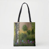 Abstracte cartoon digitale landschapsbosbomen flo tote bag (Voorkant)