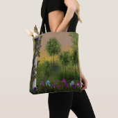 Abstracte cartoon digitale landschapsbosbomen flo tote bag (Dichtbij)