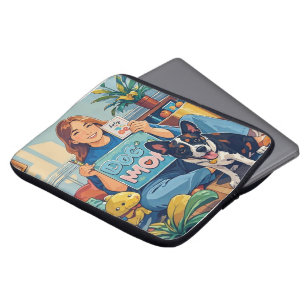 Abstracte Cartoon hond moeder puppy Laptop Sleeve
