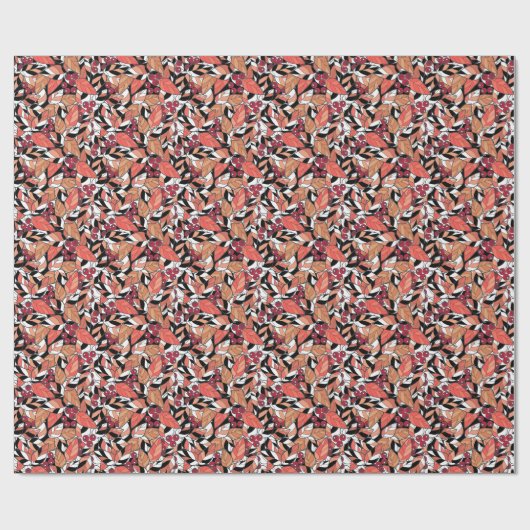 Abstracte cartoon laat bessen zwart cadeaupapier (Vlak)