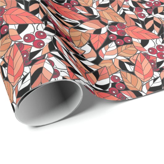 Abstracte cartoon laat bessen zwart cadeaupapier (Rol Hoek)