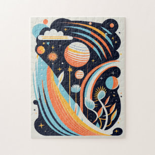 Abstracte cartoon ruimte planeet. Moderne kosmos Legpuzzel