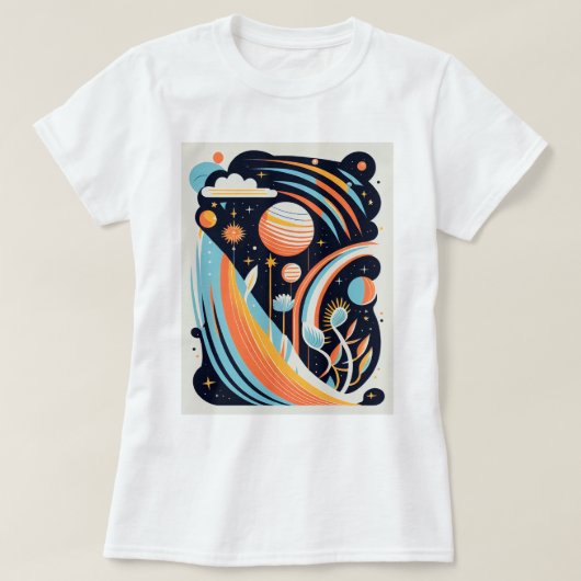 Abstracte cartoon ruimte planeet. Moderne kosmos T-shirt (Design voorkant)