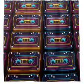 Abstracte cassettebandneonretro-muziek van backgro douchegordijn (Voorkant)