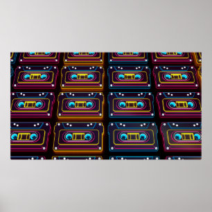 Abstracte cassettebandneonretro-muziek van backgro poster