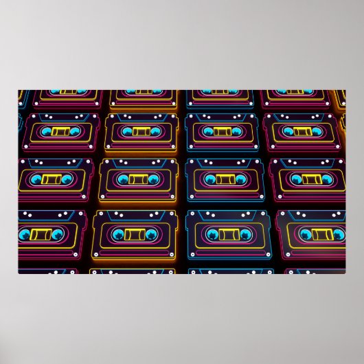 Abstracte cassettebandneonretro-muziek van backgro poster (Voorkant)