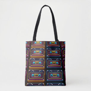 Abstracte cassettebandneonretro-muziek van backgro tote bag