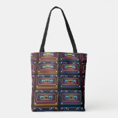Abstracte cassettebandneonretro-muziek van backgro tote bag (Achterkant)