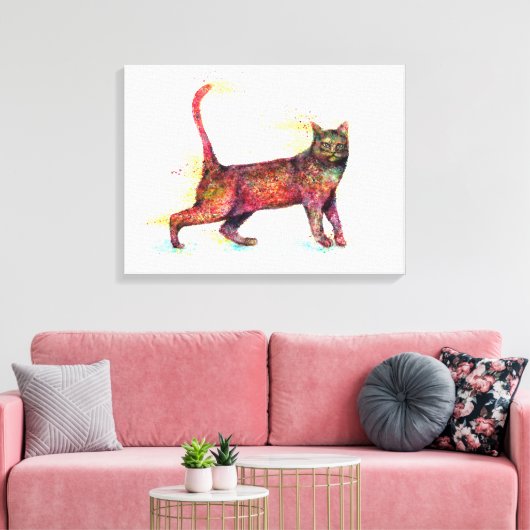 Abstracte Cat aquarel Canvas Afdruk (Insitu (Woonkamer))