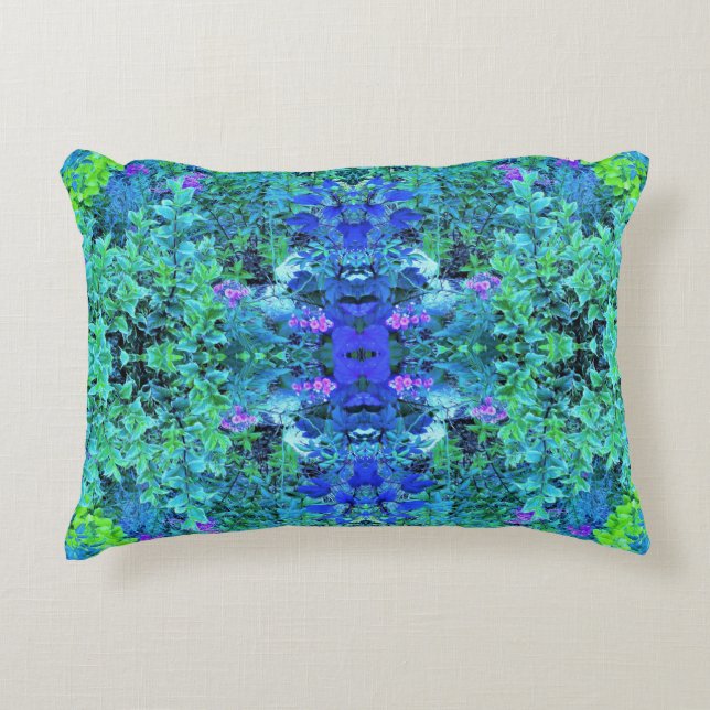 Abstracte Chartreuse en Blauwe Bladpatroon Accent Kussen (Voorkant)