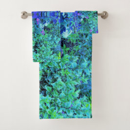 Abstracte Chartreuse en Blauwe Bladpatroon Bad Handdoek