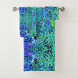 Abstracte Chartreuse en Blauwe Bladpatroon Bad Handdoek