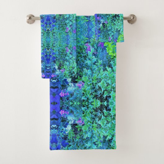 Abstracte Chartreuse en Blauwe Bladpatroon Bad Handdoek (Insitu)