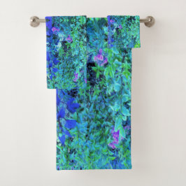 Abstracte Chartreuse en Blauwe Bladpatroon Bad Handdoek