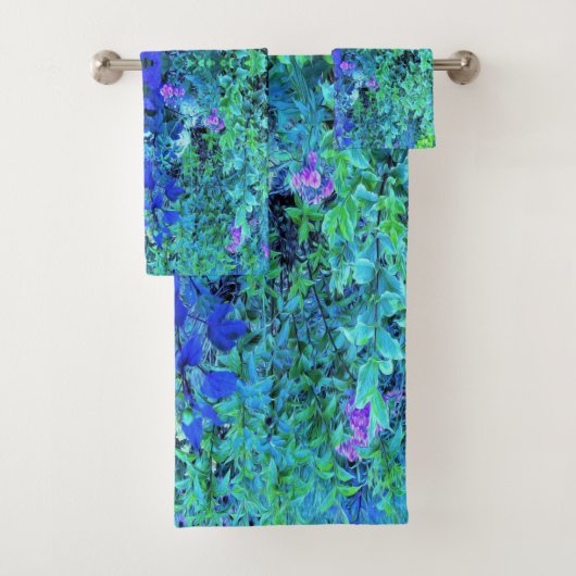 Abstracte Chartreuse en Blauwe Bladpatroon Bad Handdoek (Insitu)