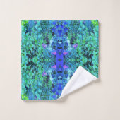Abstracte Chartreuse en Blauwe Bladpatroon Bad Handdoek (Wasdoekje)