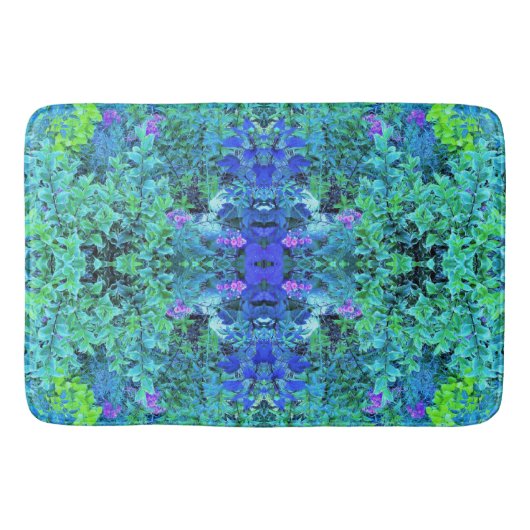Abstracte Chartreuse en Blauwe Bladpatroon Badmat (Voorkant)